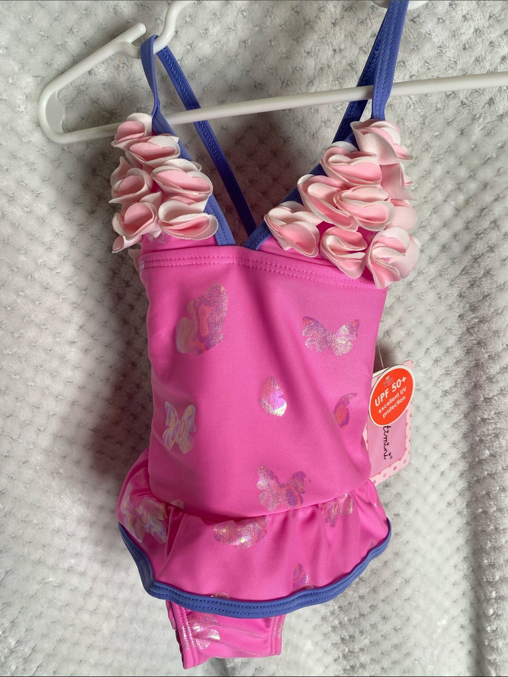 Floatimini Pink Butterfly Ruffle One Piece Swimsuit with Floral Accents